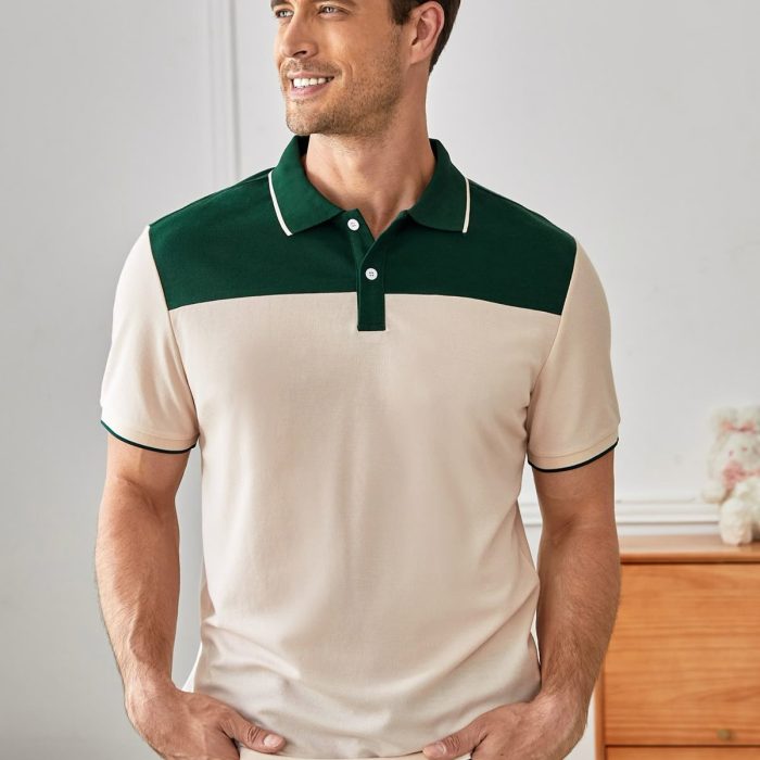 Men's Premium Color Block Polo T-Shirt – Green & Cream
